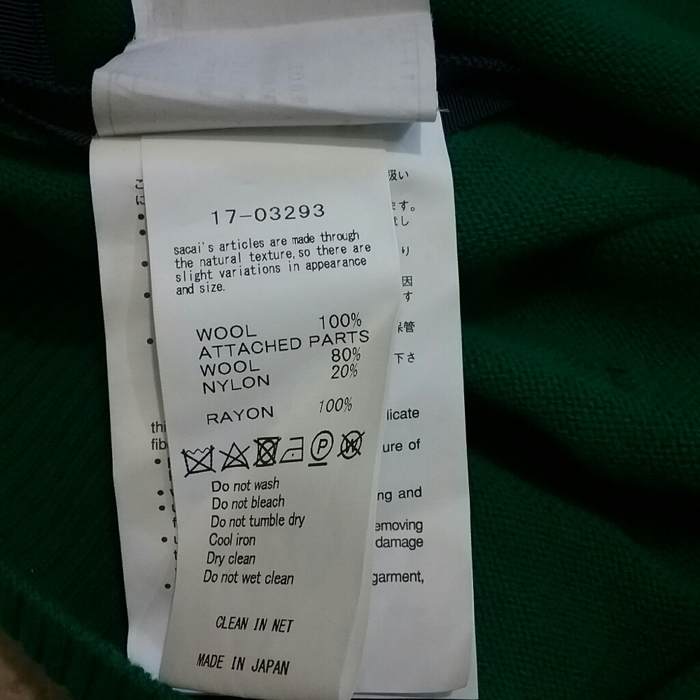 Sacai 100% Wool Embroidered Green Sweater Dress 3 - Picture 12 of 14